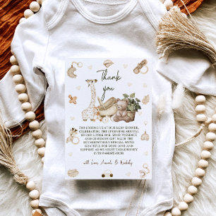 Cartão De Agradecimento Chá de Bebê Boho Neutro Girafa & Urso