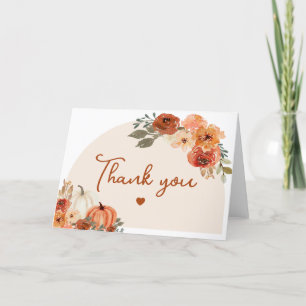 Cartão De Agradecimento Chá de Bebê Boho Outono Abóbora Floral