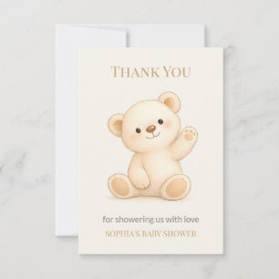 Cartão De Agradecimento Chá de Bebê Boho Urso de Pelúcia