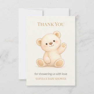Cartão De Agradecimento Chá de Bebê Boho Urso de Pelúcia