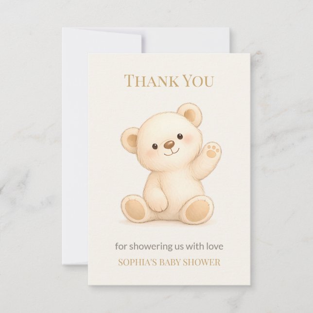 Cartão De Agradecimento Chá de Bebê Boho Urso de Pelúcia (Frente)