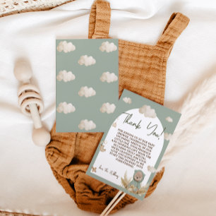 Cartão De Agradecimento Chá de Bebê Boho Urso Floral Verde Berçário