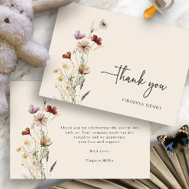 Cartão De Agradecimento Chá de Bebê Boho Wildflowers