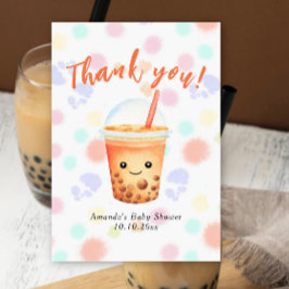 Cartão De Agradecimento Chá de Bebê Bubble Tea Aquarela Obrigado