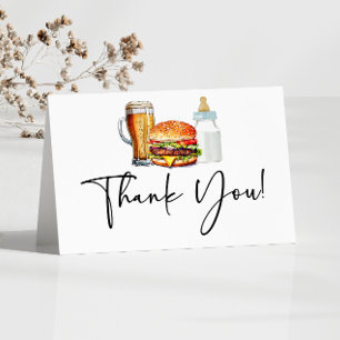 Cartão De Agradecimento Chá de Bebê Burgers Brews e Fraldas Também!