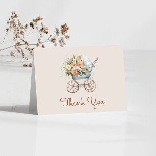 Cartão De Agradecimento Chá de Bebê Carruagem de Bebê Floral Boho