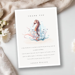 Cartão De Agradecimento Chá de Bebê Cavalo-Marinho Algas Coral Subaquático
