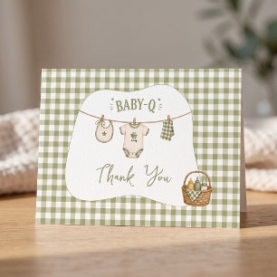 Cartão De Agradecimento Chá de Bebê Churrasco Personalizado em Xadrez Verd