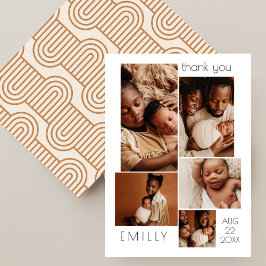 Cartão De Agradecimento Chá de Bebê com Colagem de Fotos Boho Moderno