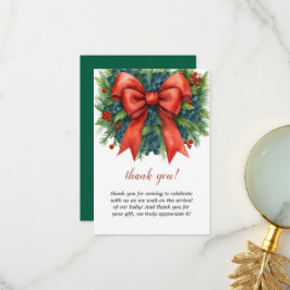 Cartão De Agradecimento Chá de Bebê com Laço Vermelho Natal Brunch