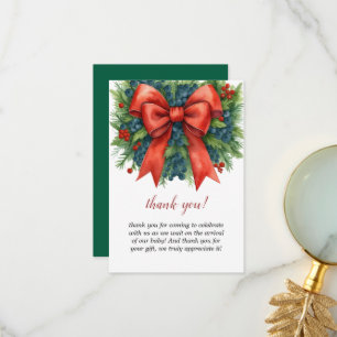 Cartão De Agradecimento Chá de Bebê com Laço Vermelho Natal Brunch