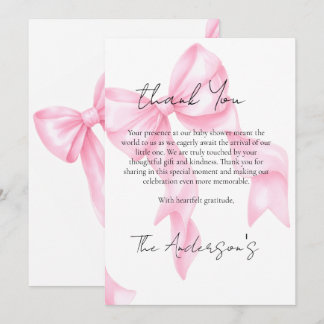 Cartão De Agradecimento Chá de Bebê Coquette com Laço Rosa
