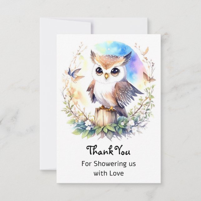 Cartão De Agradecimento Chá De Bebê Da Woodland Owl (Frente)