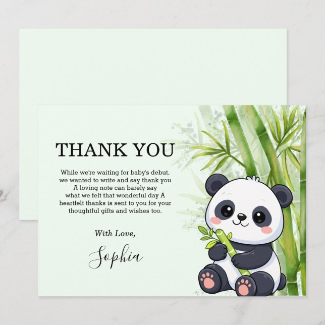 Cartão De Agradecimento Chá de Bebê de Bambu de Urso Panda  (Frente/Verso)