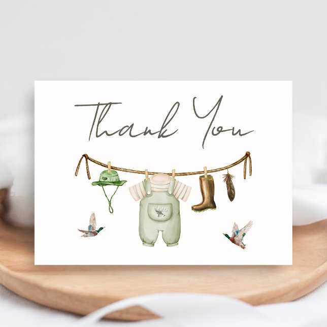Cartão De Agradecimento Chá de Bebê de Caça ao Pato (Little Hunter Duck Baby Shower Thank you Card)
