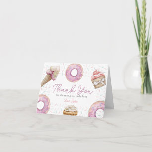 Cartão De Agradecimento Chá de Bebê de Cupcake & Donut Rosa Doce