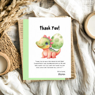 Cartão De Agradecimento Chá de Bebê de Dinossauro Bebê Cute Aquarela