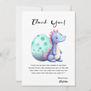 Cartão De Agradecimento Chá de Bebê de Dinossauro Pequeno Aquarela Fofa