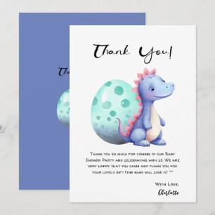 Cartão De Agradecimento Chá de Bebê de Dinossauro Pequeno Aquarela Fofa