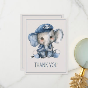 Cartão De Agradecimento Chá de Bebê de Elefante Azul Náutico Fofo