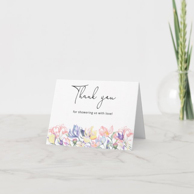 Cartão De Agradecimento Chá de bebê de flores silvestres obrigado (Frente)