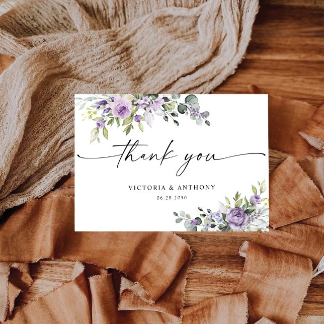 Cartão De Agradecimento Chá de Bebê de Flores Violetas Românticas Plano (Criador carregado)