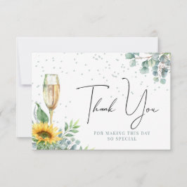Cartão De Agradecimento Chá de Bebê de Girassol em Aquarela com Champanhe