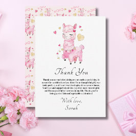 Cartão De Agradecimento Chá de Bebê de Llama Rosa em Aquarela