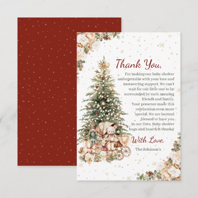 Cartão De Agradecimento Chá de Bebê de Natal Boho Neutro (Frente/Verso)
