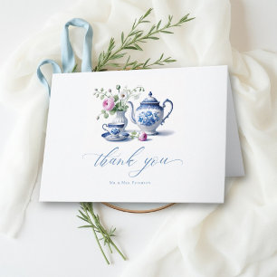 Cartão De Agradecimento Chá de Bebê de Noiva Algo Azul Chinoiserie Flora