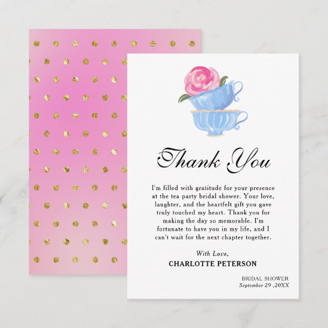 Cartão De Agradecimento Chá de Bebê de Noiva com Aquarelas Lindas (Frente/Verso)