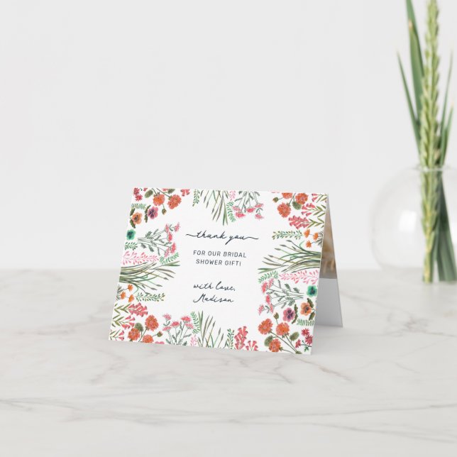 Cartão De Agradecimento Chá de Bebê de Noiva Flor Silvestre (Frente)