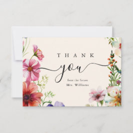 Cartão De Agradecimento Chá de Bebê de Noiva Floral Elegante de Flores Sil