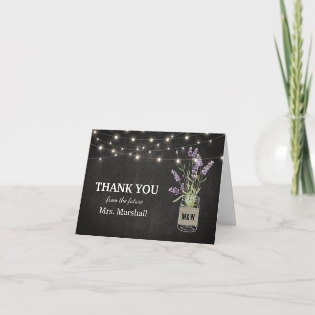 Cartão De Agradecimento Chá de Bebê de Noiva Rustic Lavender Lights Agrade (Frente)