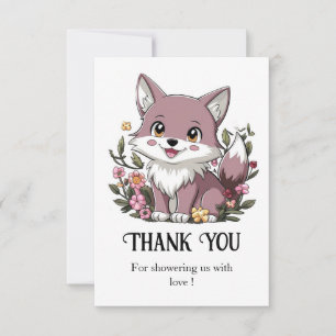 Cartão De Agradecimento Chá de Bebê do Lobo Pastel da Floresta