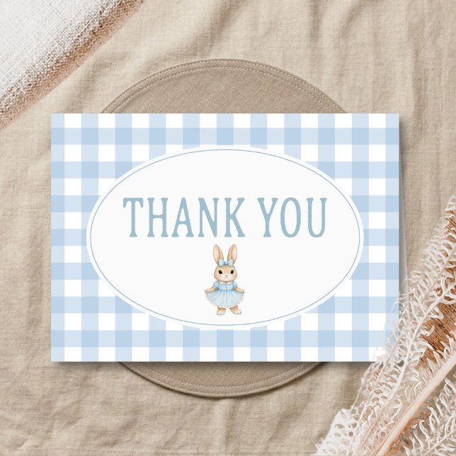 Cartão De Agradecimento Chá de Bebê do Somebunny (Gingham Little Bunny Baby Shower Thank You Card)
