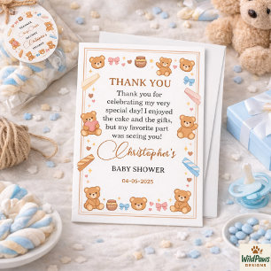 Cartão De Agradecimento Chá de Bebê do Ursinho Teddy Menino Urso Azul Fo
