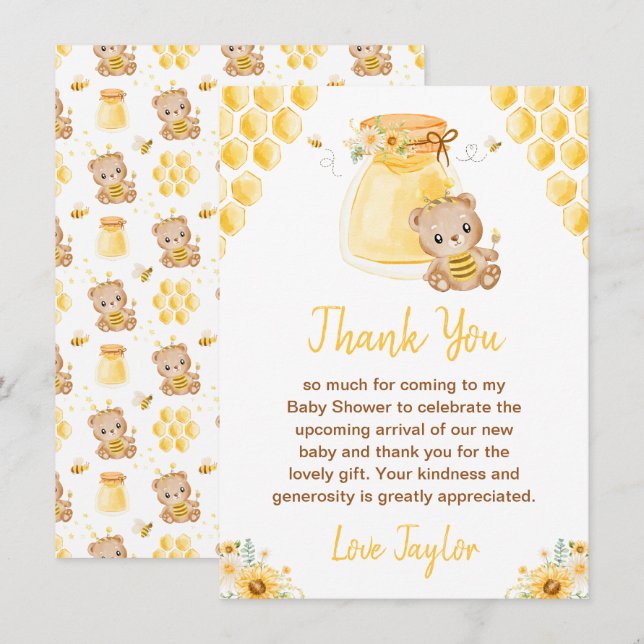Cartão De Agradecimento Chá de Bebê do Urso Mel (Frente/Verso)