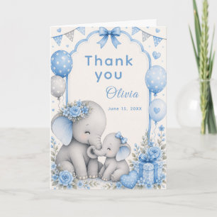 Cartão De Agradecimento Chá de Bebê Elefante Azul