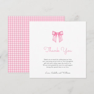 Cartão De Agradecimento Chá de Bebê Elegante com Laço Rosa Soft