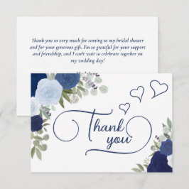 Cartão De Agradecimento Chá de Bebê Elegante Rosas Boho Chic Azul