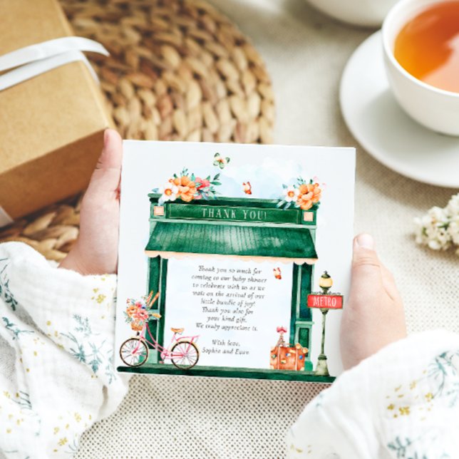 Cartão De Agradecimento Chá de Bebê em Aquarela Café Boulangerie de Paris  (Criador carregado)