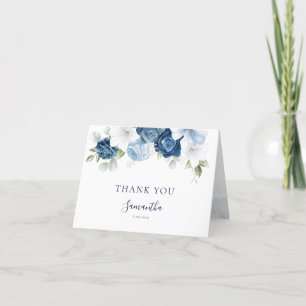 Cartão De Agradecimento Chá de Bebê em Aquarela Floral Azul Desbotado