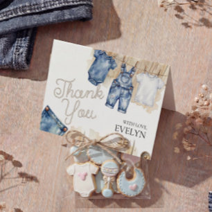Cartão De Agradecimento Chá de Bebê em Denim Blue Jean