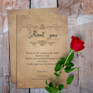 Cartão De Agradecimento Chá de Bebê em Pergaminho Antigo Rústico Vintage