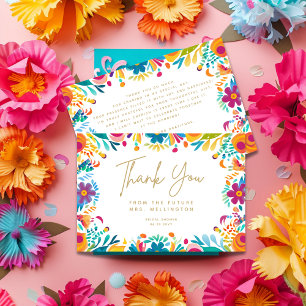 Cartão De Agradecimento Chá de Bebê Festa Mexicana Flores Rosa e Amarelo