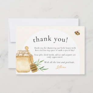 Cartão De Agradecimento Chá de Bebê Flat Little Honey Soft Watercolor Bee