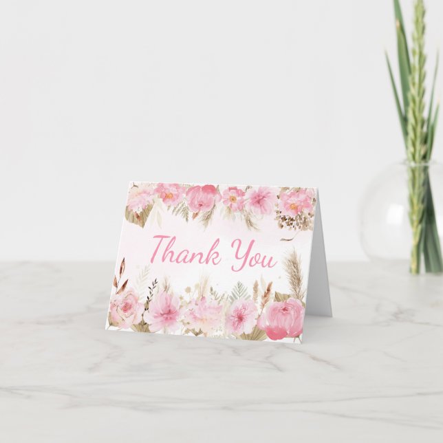 Cartão De Agradecimento Chá de Bebê Flor de Borboleta  (Frente)