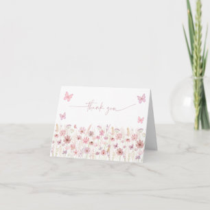 Cartão De Agradecimento Chá de Bebê Flor de Borboleta Rosa
