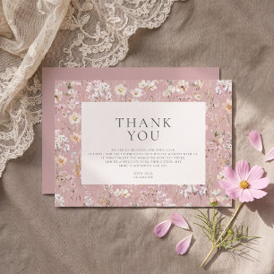 Cartão De Agradecimento Chá de Bebê Flor Silvestre Rosa Bege Elegante